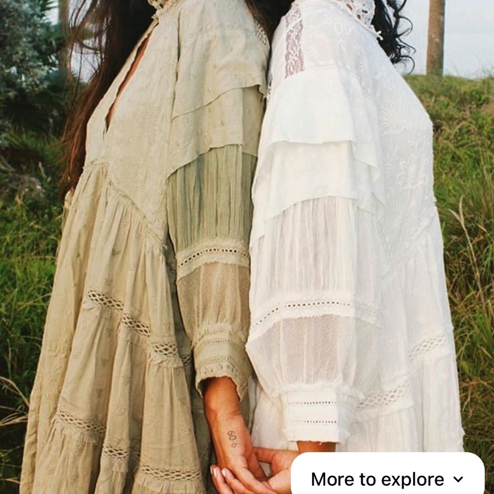 Bohemian Lace oversized Dress medium free people  White